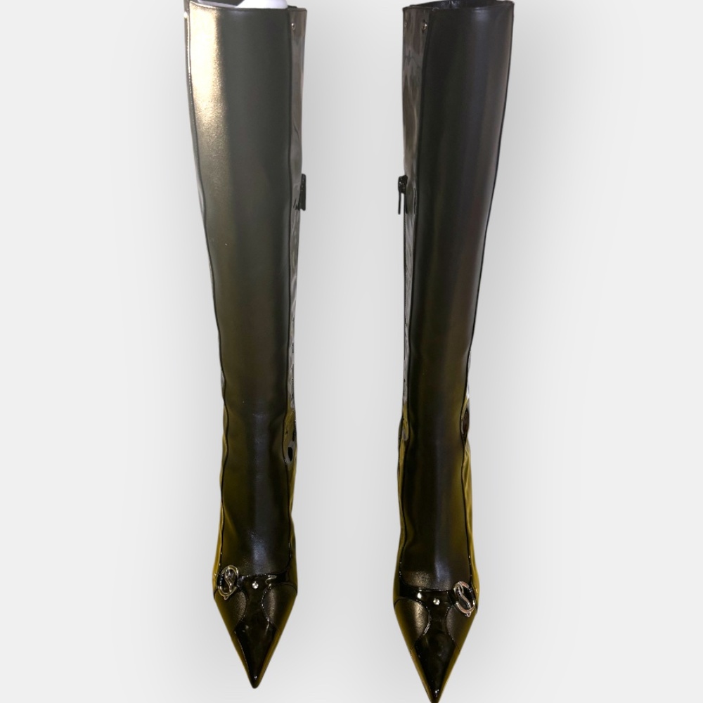 Christian Louboutin CL In The 90s Botta 80 Black Patent Leather Boots Size 37.5 - Picture 2 of 6